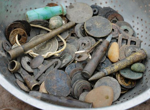 Old coins and ammunition dug up from the riverbed
