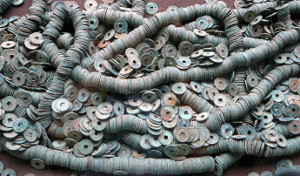 Some of more than 40,000 Tang dynasty "kai yuan tong bao" coins excavated from the Grand Canal in 2004