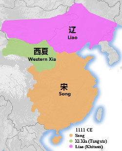 Map showing the the location of Western Xia, Song and Liao