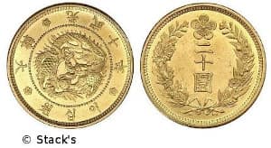 Korean 20 won gold coin minted in
                    1906